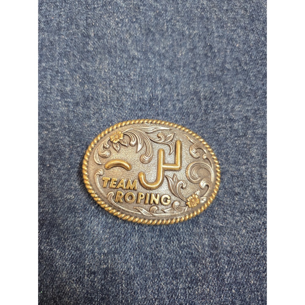 Women's Team Roping Cattle Commemorative Silver & Gold Belt Buckle